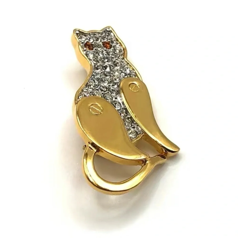 Gold Rhinestone Cat Brooch - Picture 2 of 4